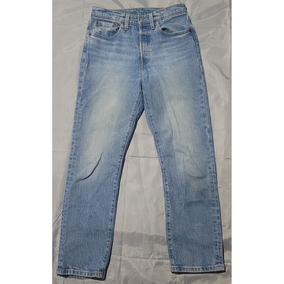 Levi's Premium‎ 501 Jeans Buttonfly Womens 26x28 Leather Patch Big E EUC - Picture 1 of 14